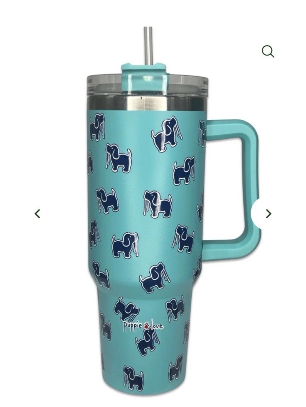 Puppie Love Teal Elephant Print Travel Mug with Handle 40oz